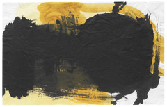Stille, ein Garten | 2023<br>Aquarell, Tusche, Leinöl, auf handgeschöpftem Papier<br>44 x 69 cm
