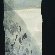 hinter die Welt (Detail) | 2015<br>Öl, Tusche, Eitempera, Silberstift, Pappmaché, Gaze, auf Leinwand<br>140 x 260 cm