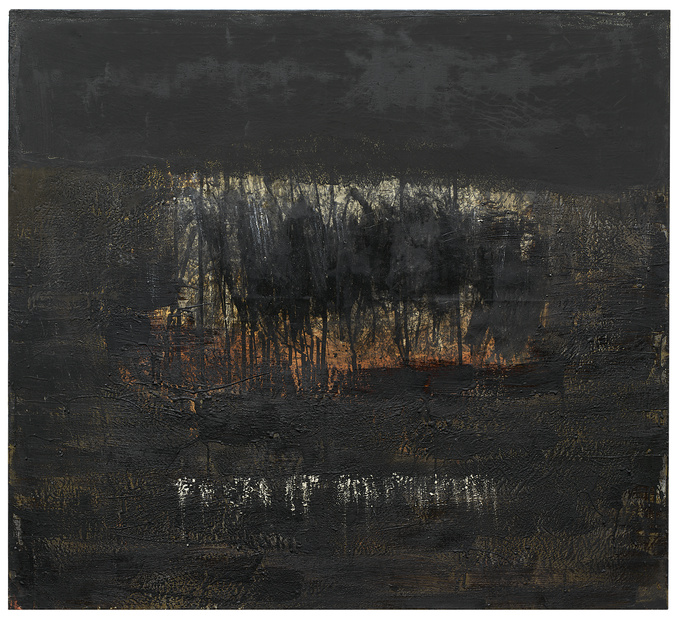 Tür, die einzige | 2021<br>Eitempera, Wachs, Pigment, Ölstift, auf Leinwand<br>100 x 110 cm