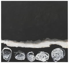 Am Grund | 2022<br>Eitempera, Ölstift, auf Leinwand<br>100 x 110 cm