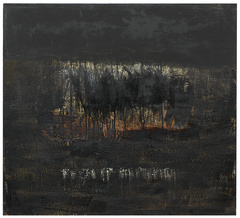 Tür, die einzige | 2021<br>Eitempera, Wachs, Pigment, Ölstift, auf Leinwand<br>100 x 110 cm