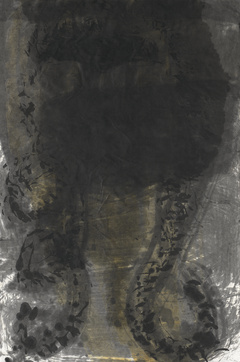 Grautier | 2023<br>Aquarell, Tusche, Leinöl, auf handgeschöpftem Papier<br>98 x 64 cm