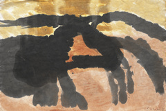 Schwarzer Schmetterling | 2023<br>Aquarell, Tusche, Leinöl auf handgeschöpftem Papier<br>65 x 96 cm