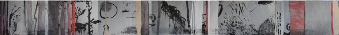 Zeit zu singen | 2013<br>Eitempera, Tusche auf Japanpapierrolle,<br>0,70 x ca. 6,80 m